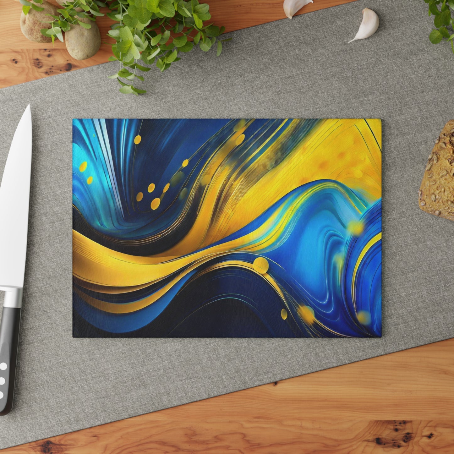 💙💛 Blue & Gold Abstract Cutting Board – Modern Elegance for Your Kitchen ✨