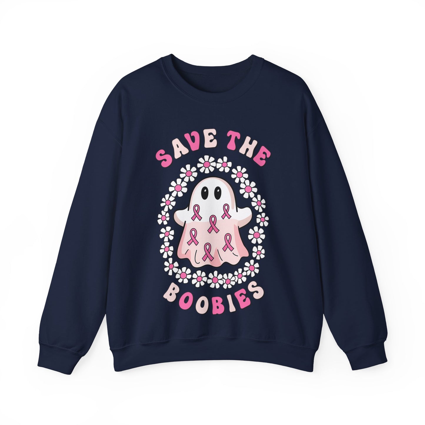 👻🎀 Save the Boobies Ghost Sweatshirt – Cute Breast Cancer Awareness Crewneck