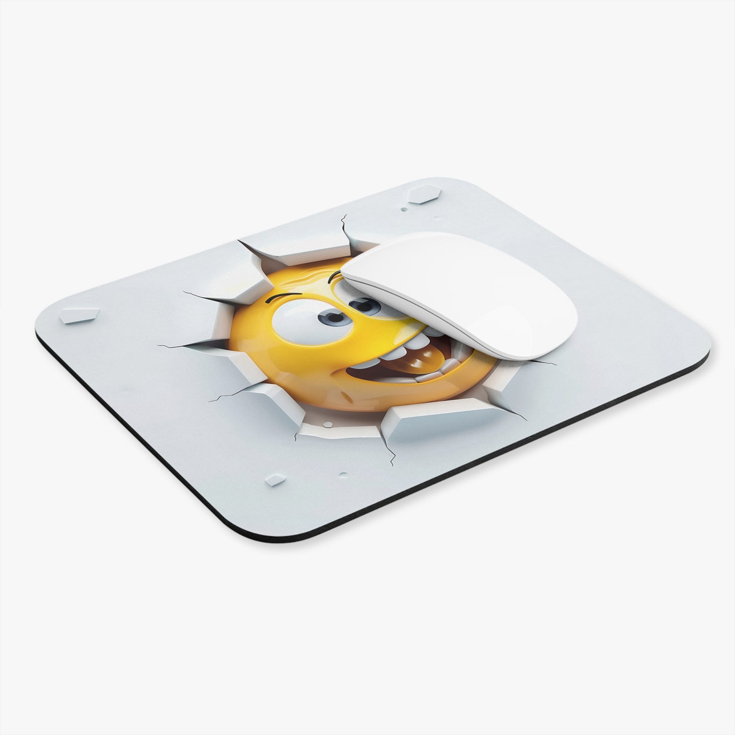 🖱️🤪🧱 3D Smash Emoji Mouse Pad – Goofy Grin Through the Wall