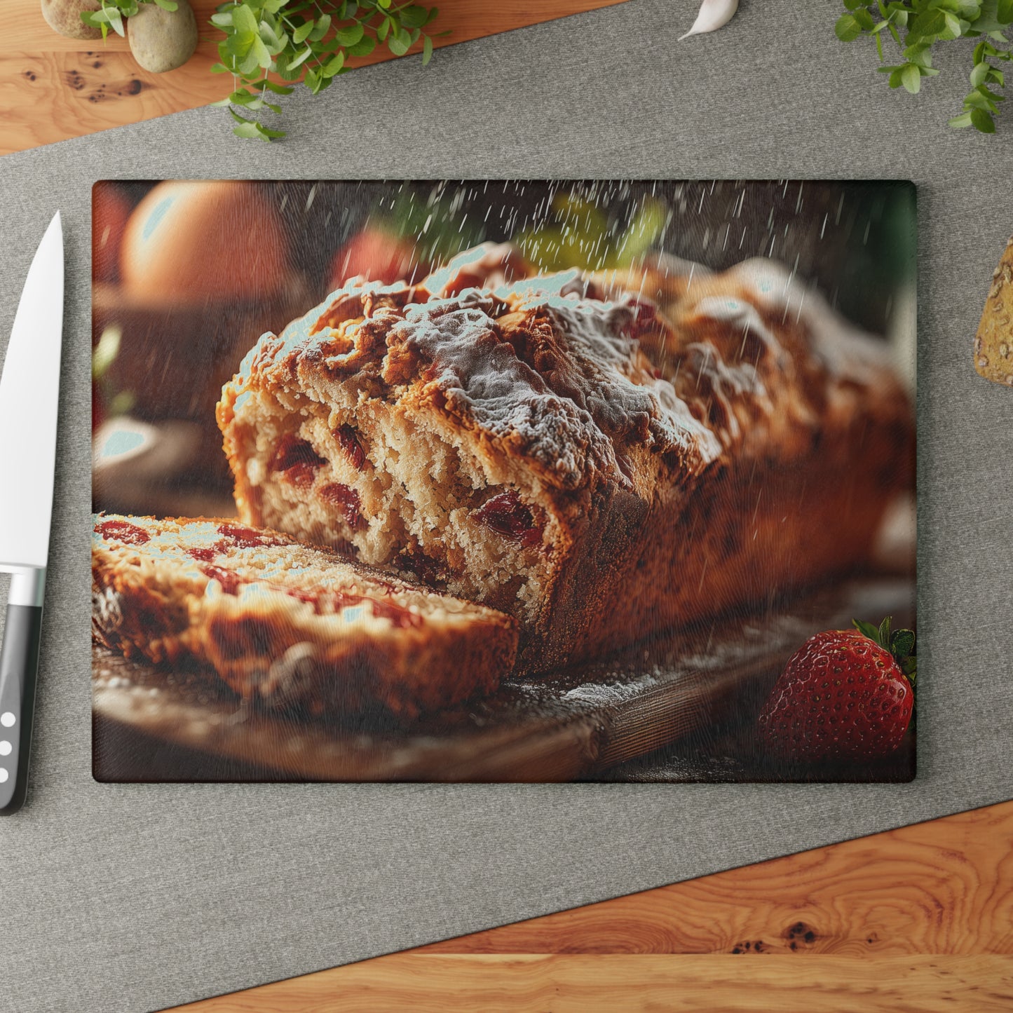 🍓✨ Strawberry Bread Rustic Cutting Board – Sweet Charm for Your Kitchen 🍞