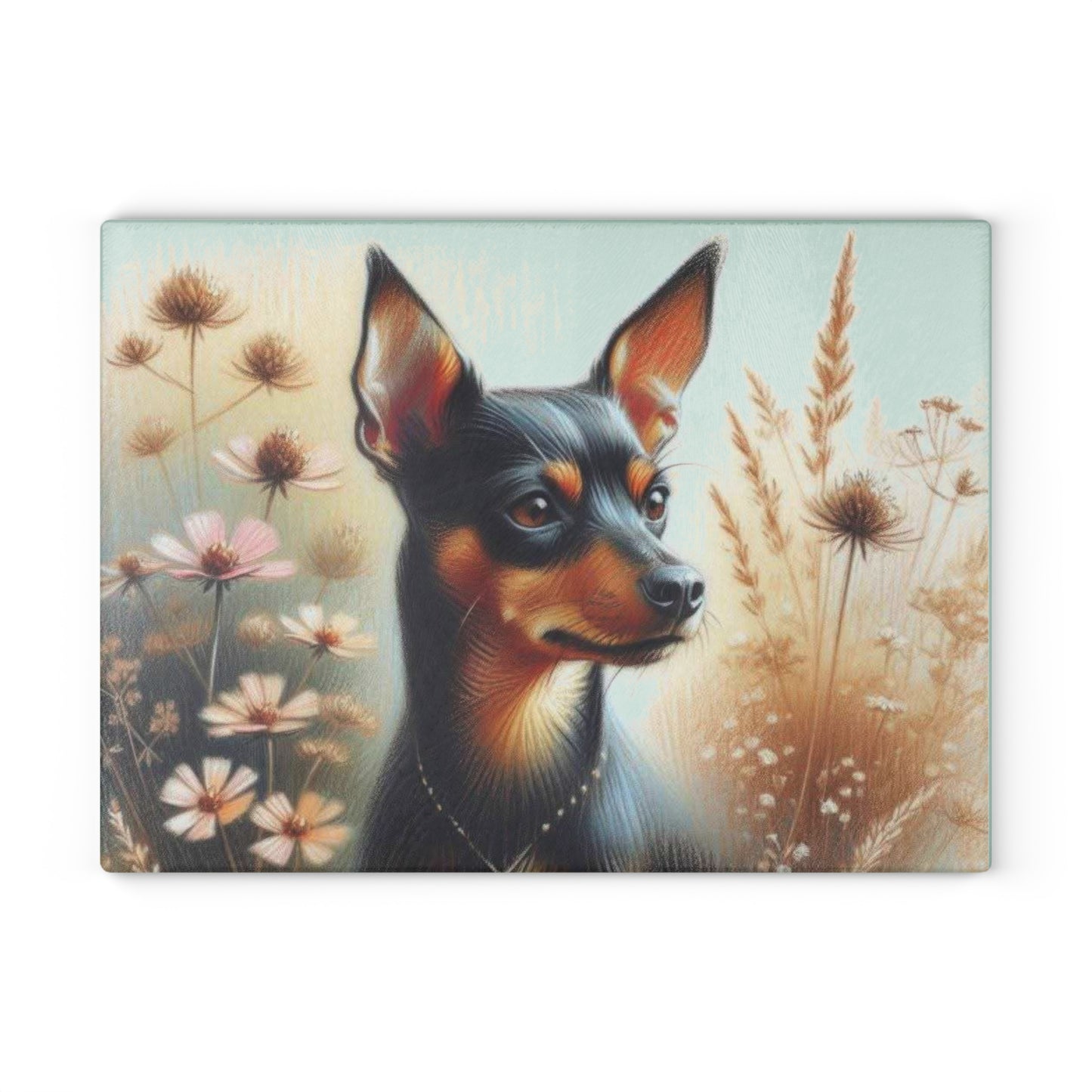 🐾 Miniature Pinscher & Meadow Blooms Cutting Board – Sophisticated Charm for Your Kitchen 🌸