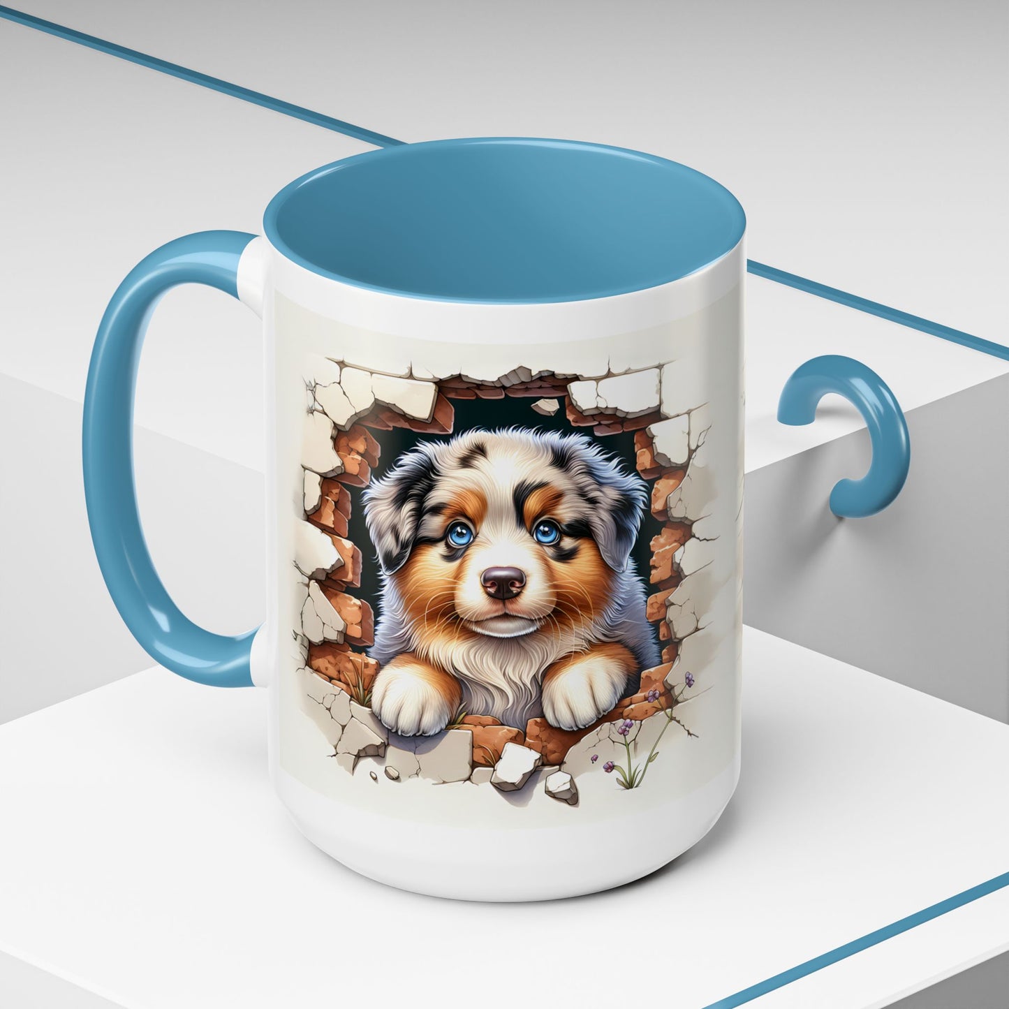 🐾☕ Australian Shepherd Puppy Peek Accent Mug – Blue-Eyed Beauty Dog Lover Gift ✨💙