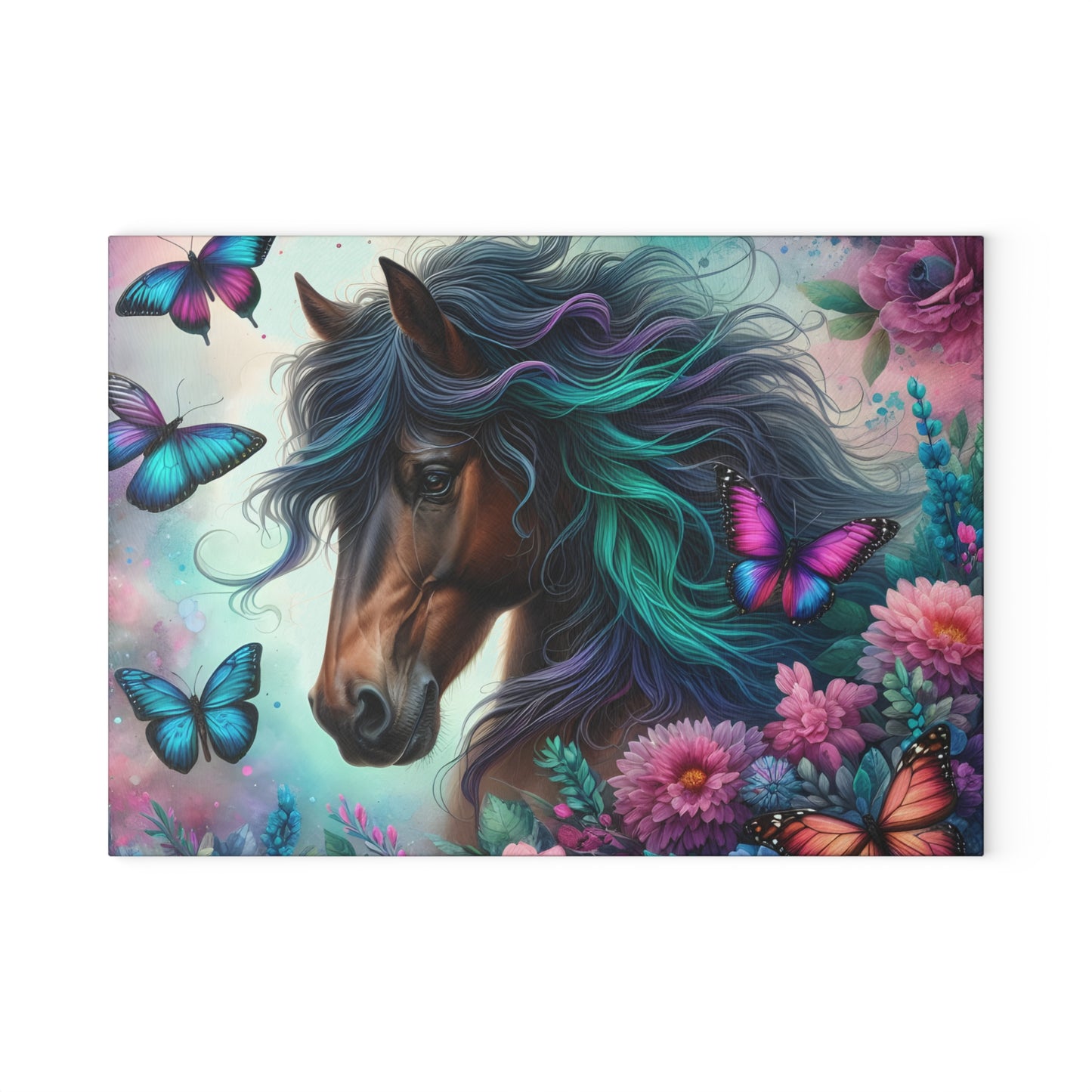 🦋 Majestic Horse & Butterfly Dreamscape Cutting Board – Artistic Elegance for Your Kitchen 🌸
