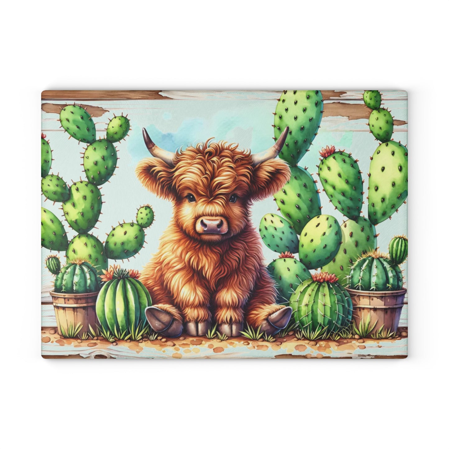 🌵🐮 Highland Cow & Cactus Cutting Board – Rustic Western Charm for Your Kitchen 🤠✨