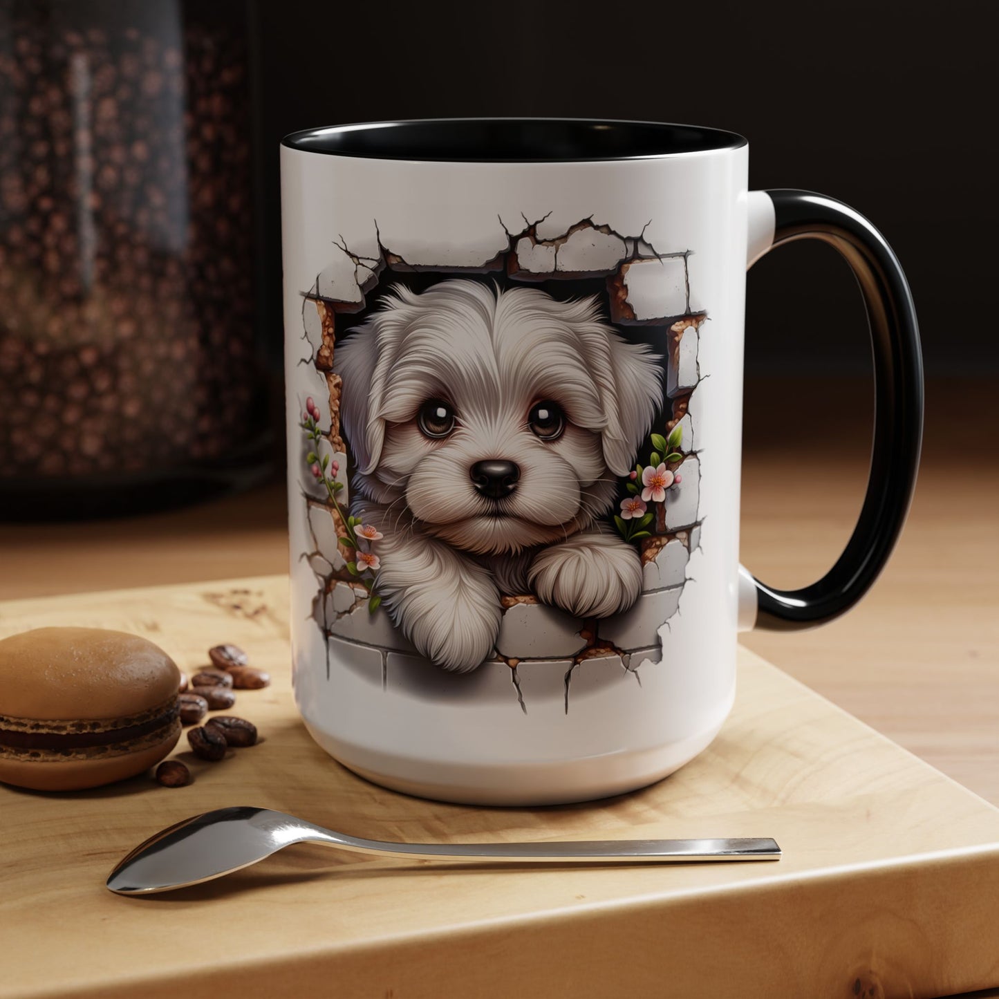 🎀🐶 Maltese Puppy Accent Mug – Cute Peek-Through Dog Design for Animal Lovers ☕💖