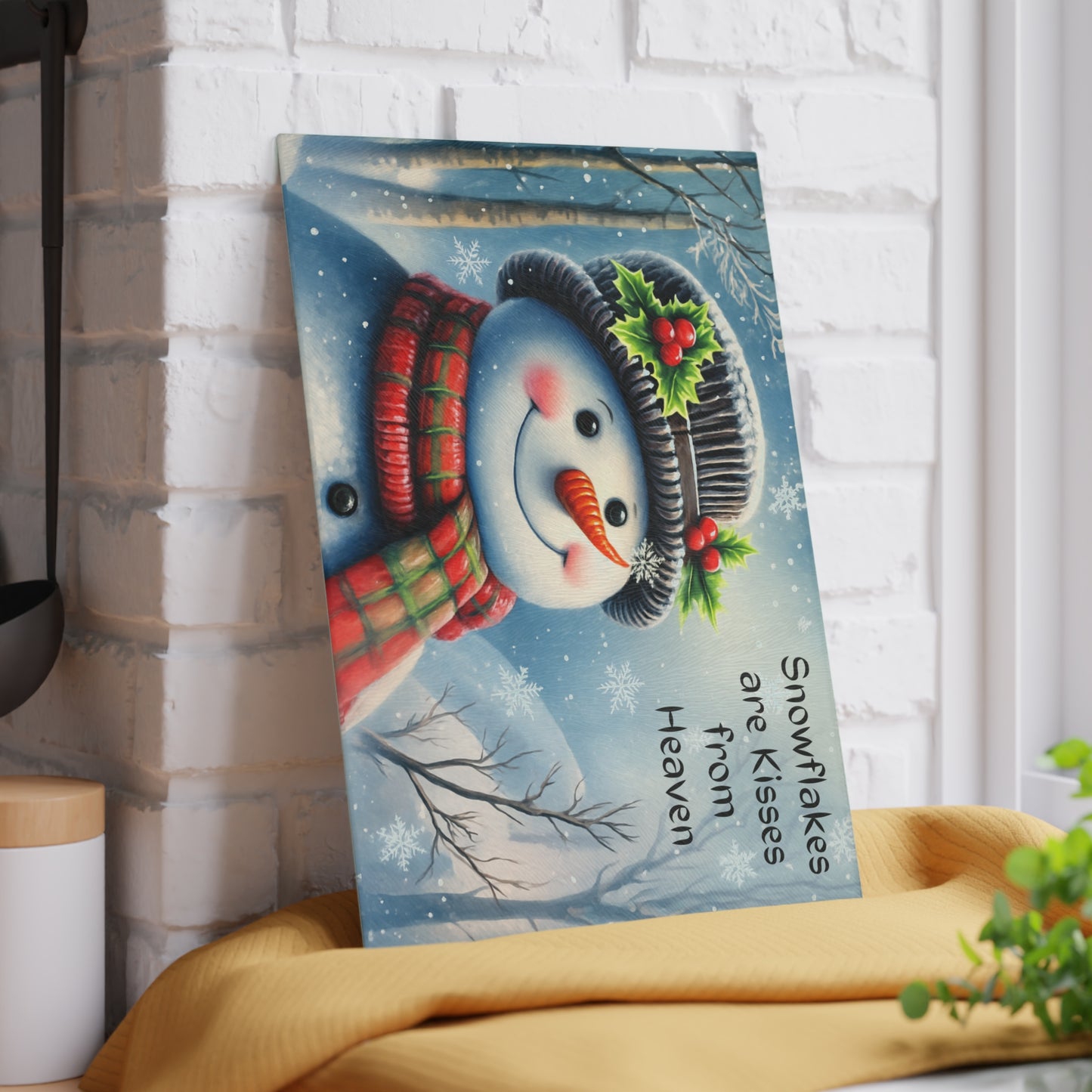 ⛄️❄️ “Snowflakes Are Kisses from Heaven” Tempered Glass Board – Cozy Winter Smiles