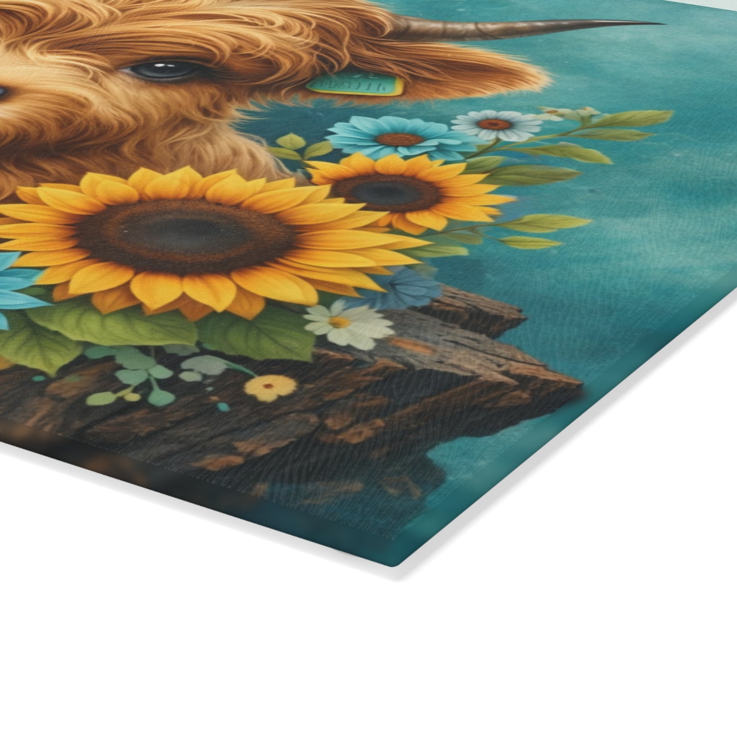 Teal Highland Calf Glass Cutting Board – Farmhouse Kitchen Decor