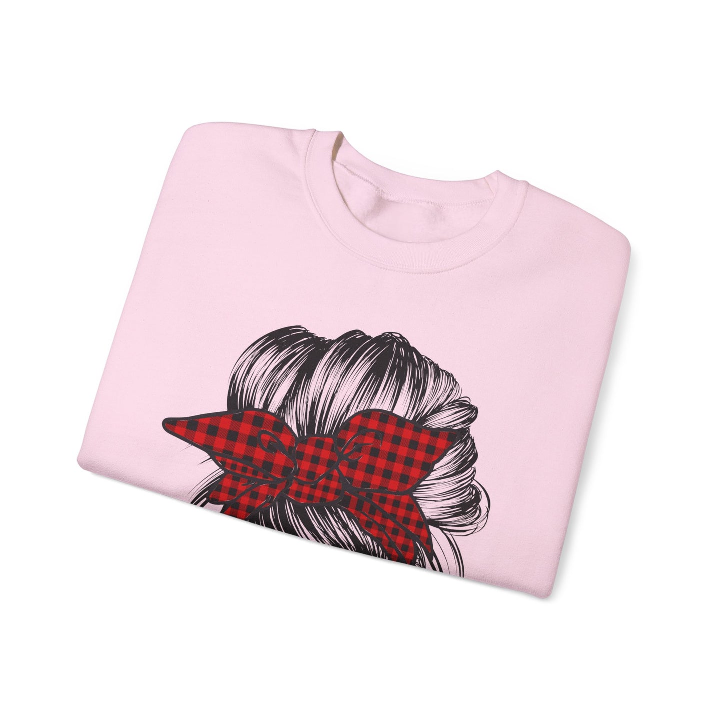 🎅✨ Santa Baby Buffalo Plaid Hair Bun Sweatshirt – Festive Holiday Vibes ❤️🖤