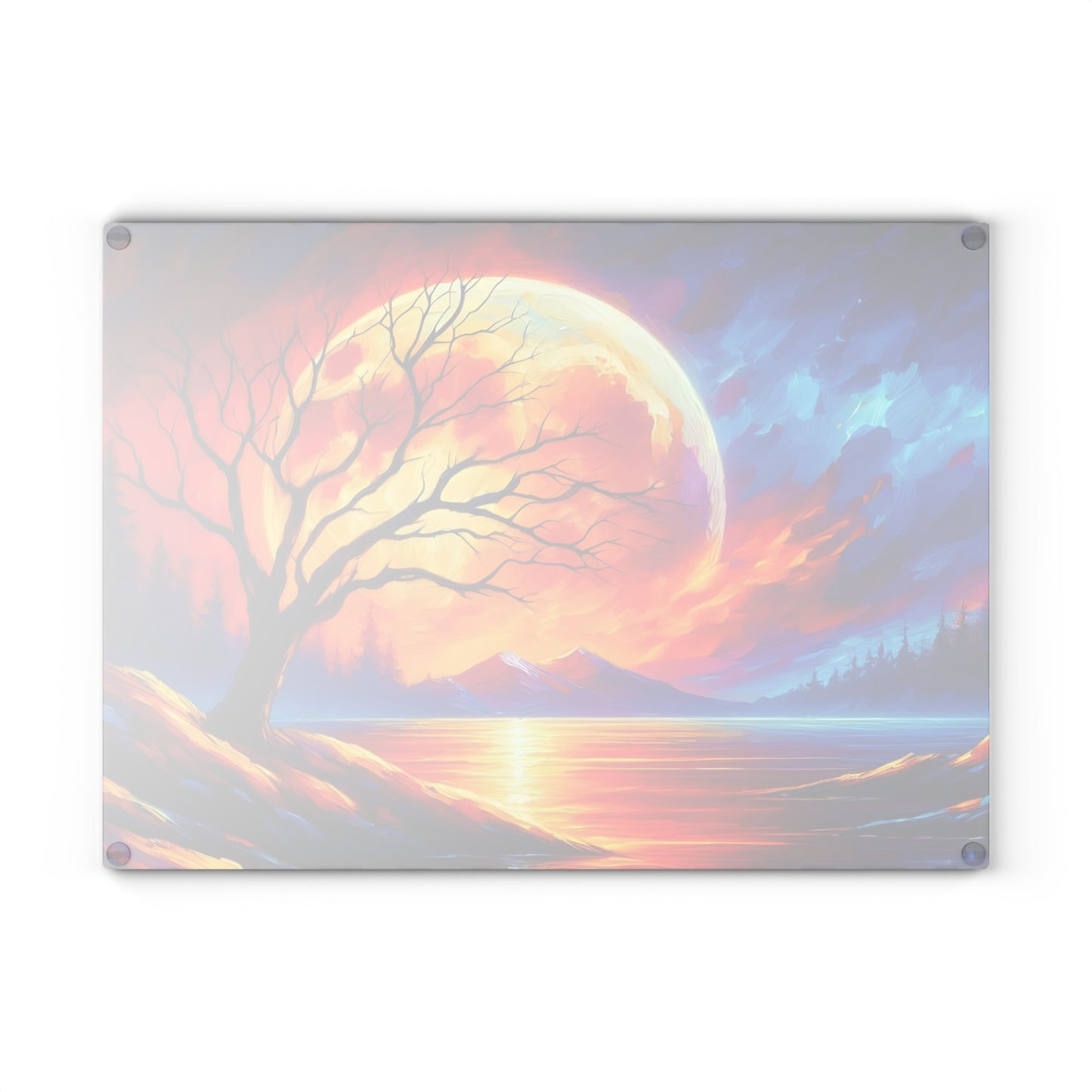 🌅🔥 Fiery Sunset Reflection Cutting Board – Vibrant Tree Silhouette Art 🔥🌅
