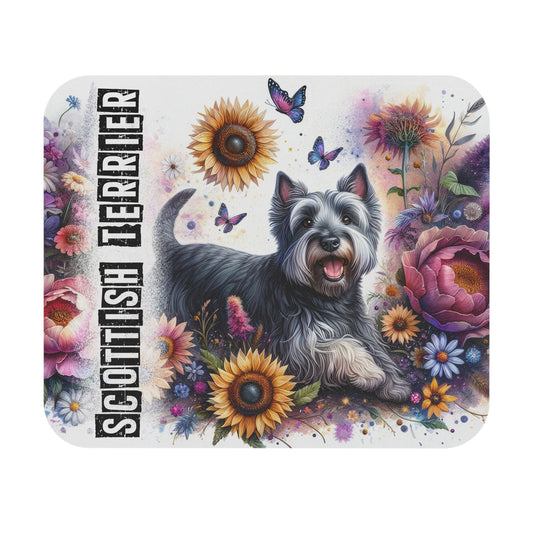 🖱️🏴🌻 Scottish Terrier Mouse Pad – Happy Scottie with Sunflowers & Florals