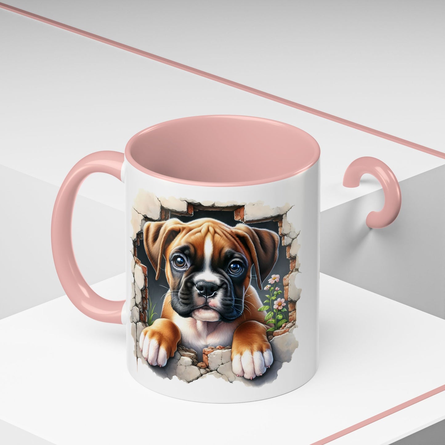 🐶☕ Boxer Puppy Peek Accent Mug – Adorable Dog Lover Gift ✨💛