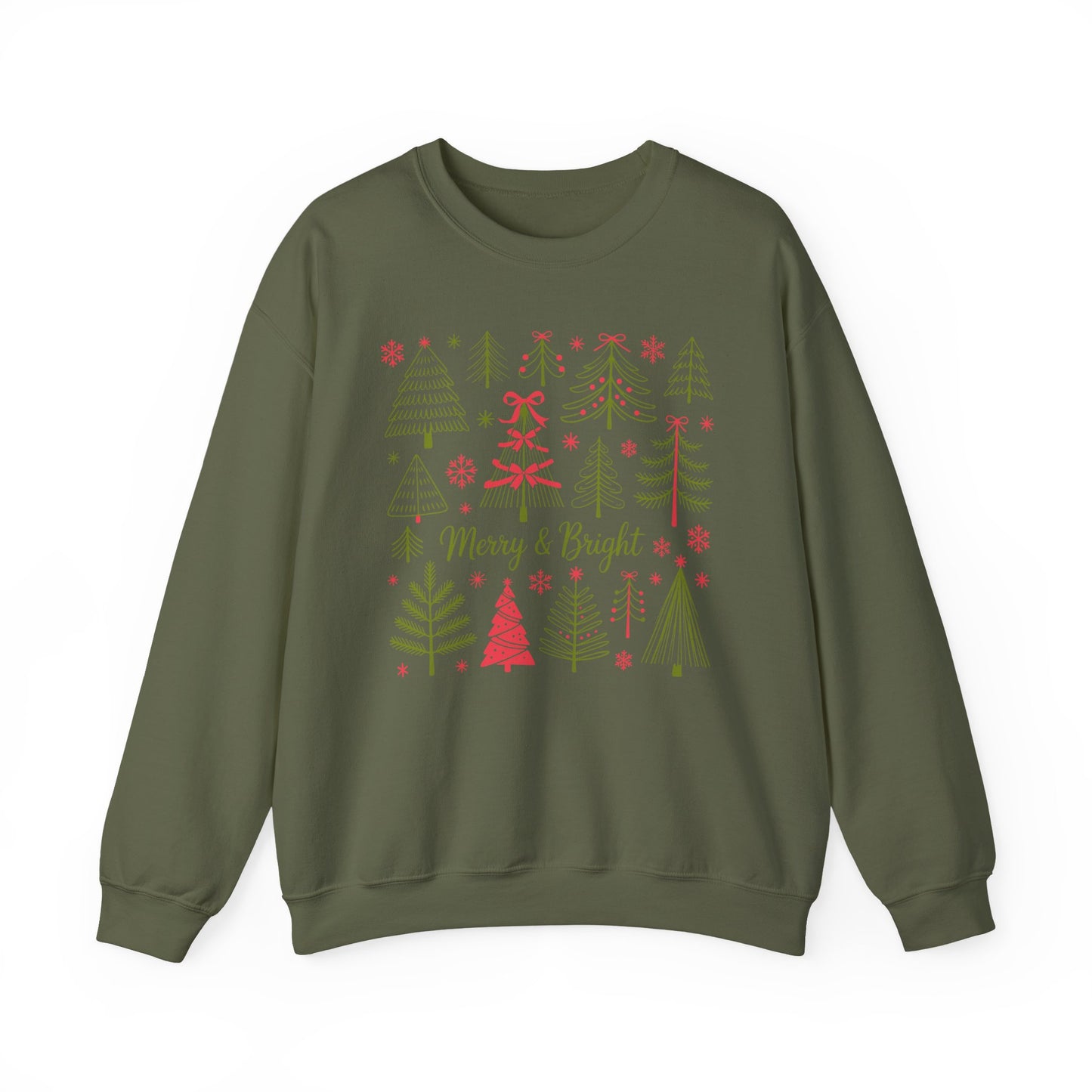 🎄✨ Merry & Bright Sweatshirt – Whimsical Holiday Forest Vibes