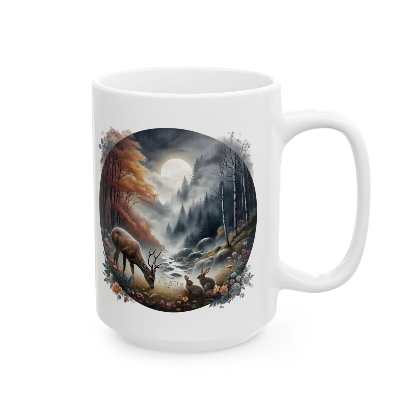 🦌🌲 Deer Forest Mug – Rustic Wildlife Coffee Cup ☕🍂