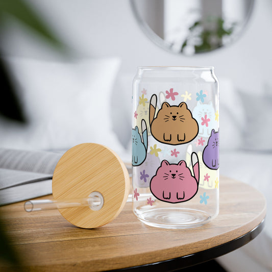 😸🌼 Colorful Cartoon Cat Sipper Glass – Whimsical 16oz Fun for Every Sip 🥤