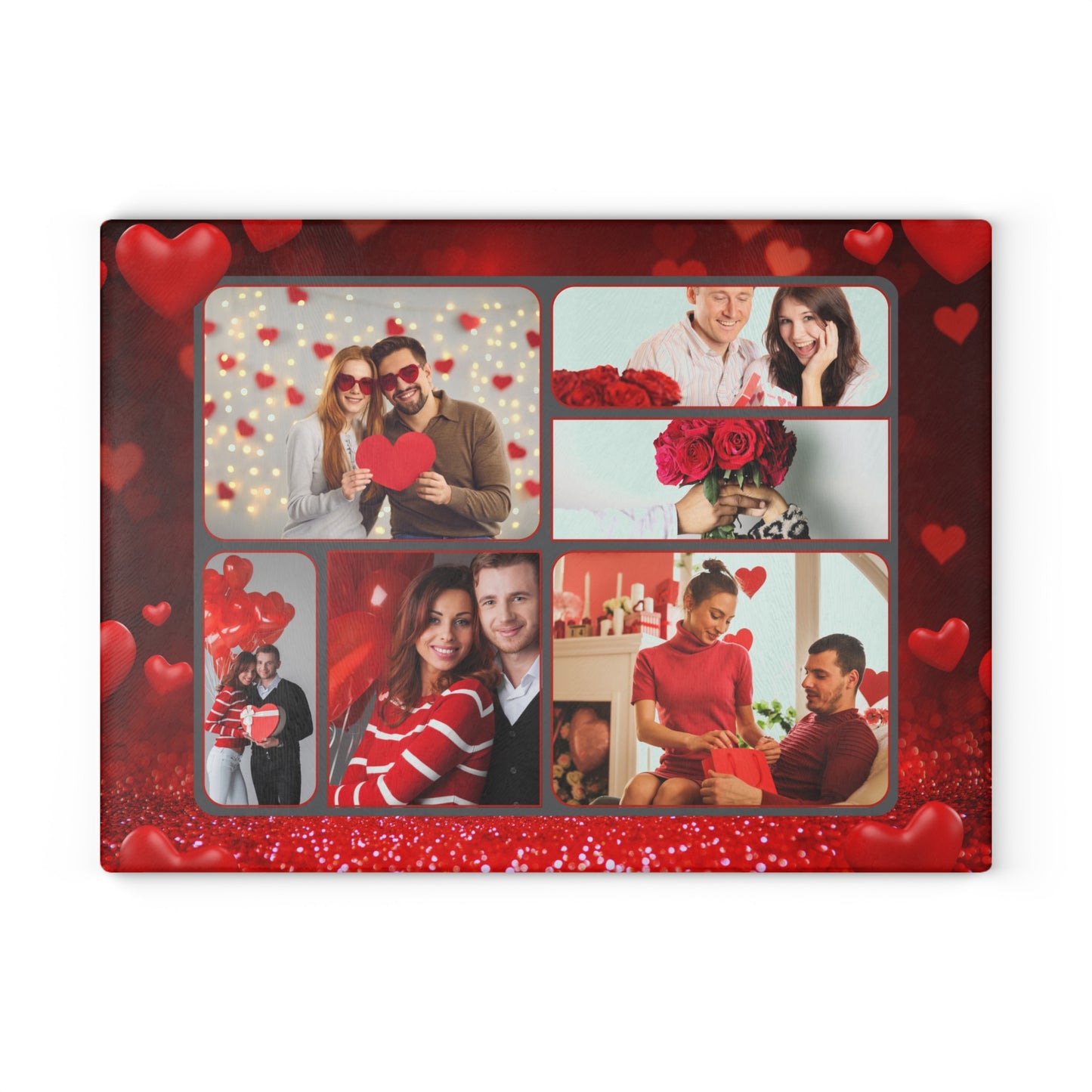 Happy Valentine’s Day Photo Collage Glass Cutting Board – Personalized Romantic Keepsake