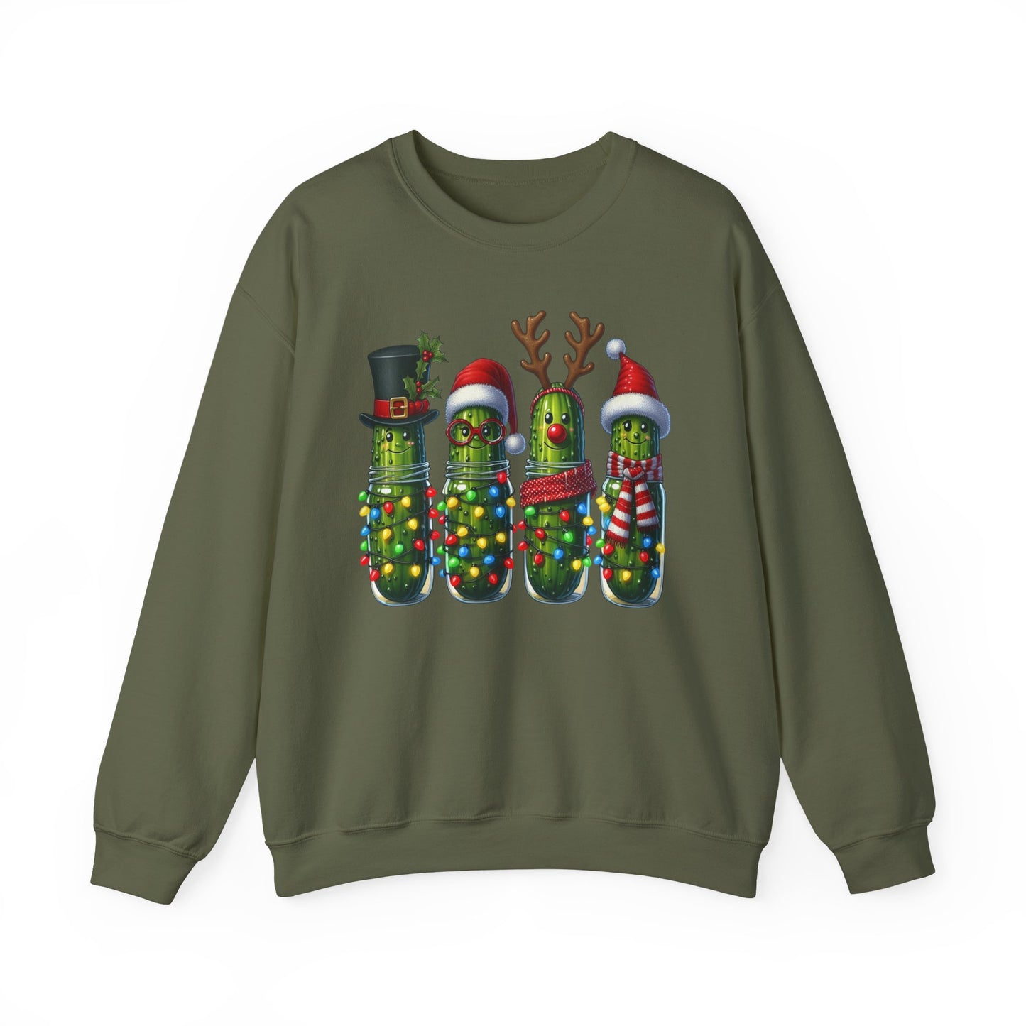 🥒✨ Merry Picklemas Crewneck – Festive Pickle Jars with Holiday Lights
