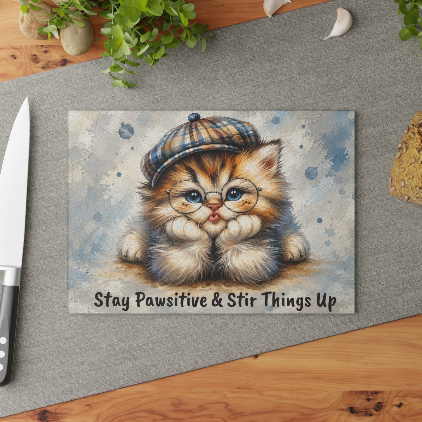 Stay Pawsitive Cat Cutting Board – Whiskered Wisdom & Cozy Kitchen Charm