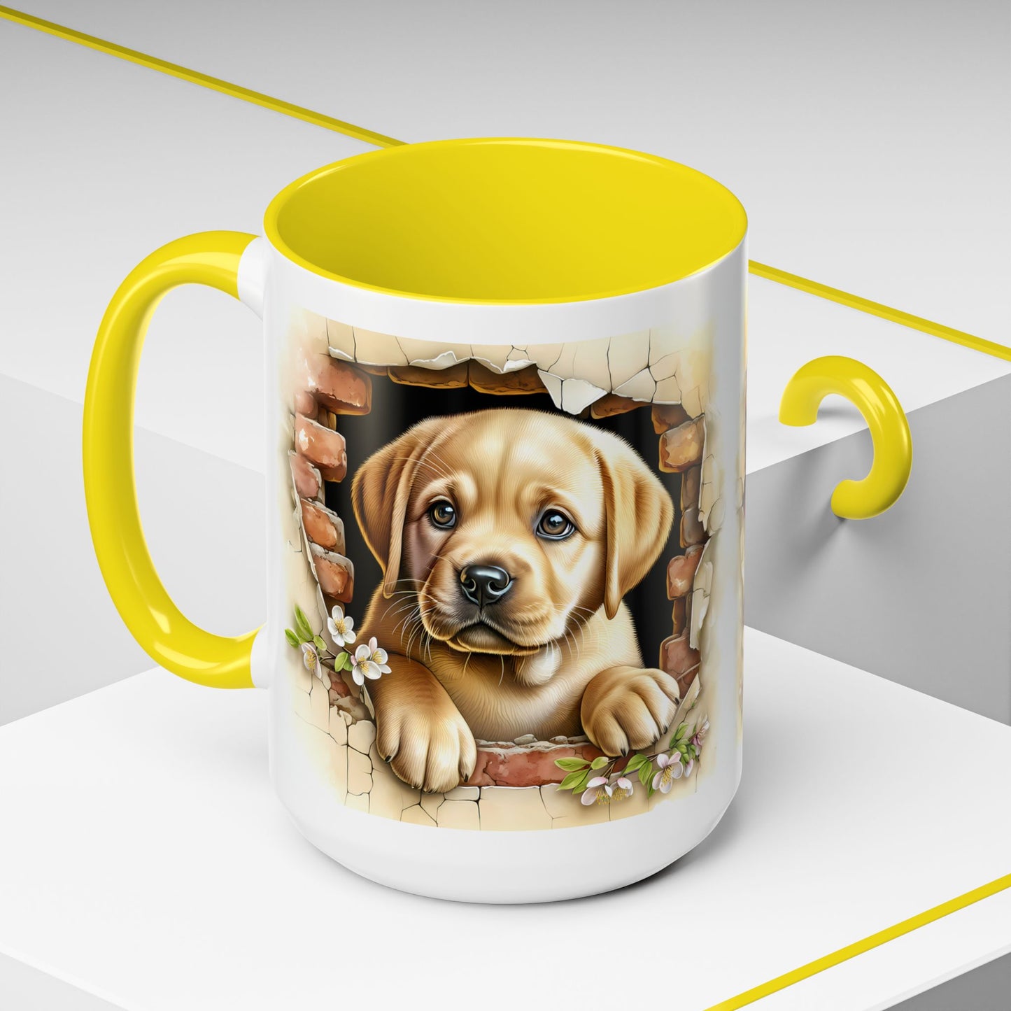🐶☕ Labrador Puppy Peek Accent Mug – Sweet Yellow Lab Lover Gift ✨💛
