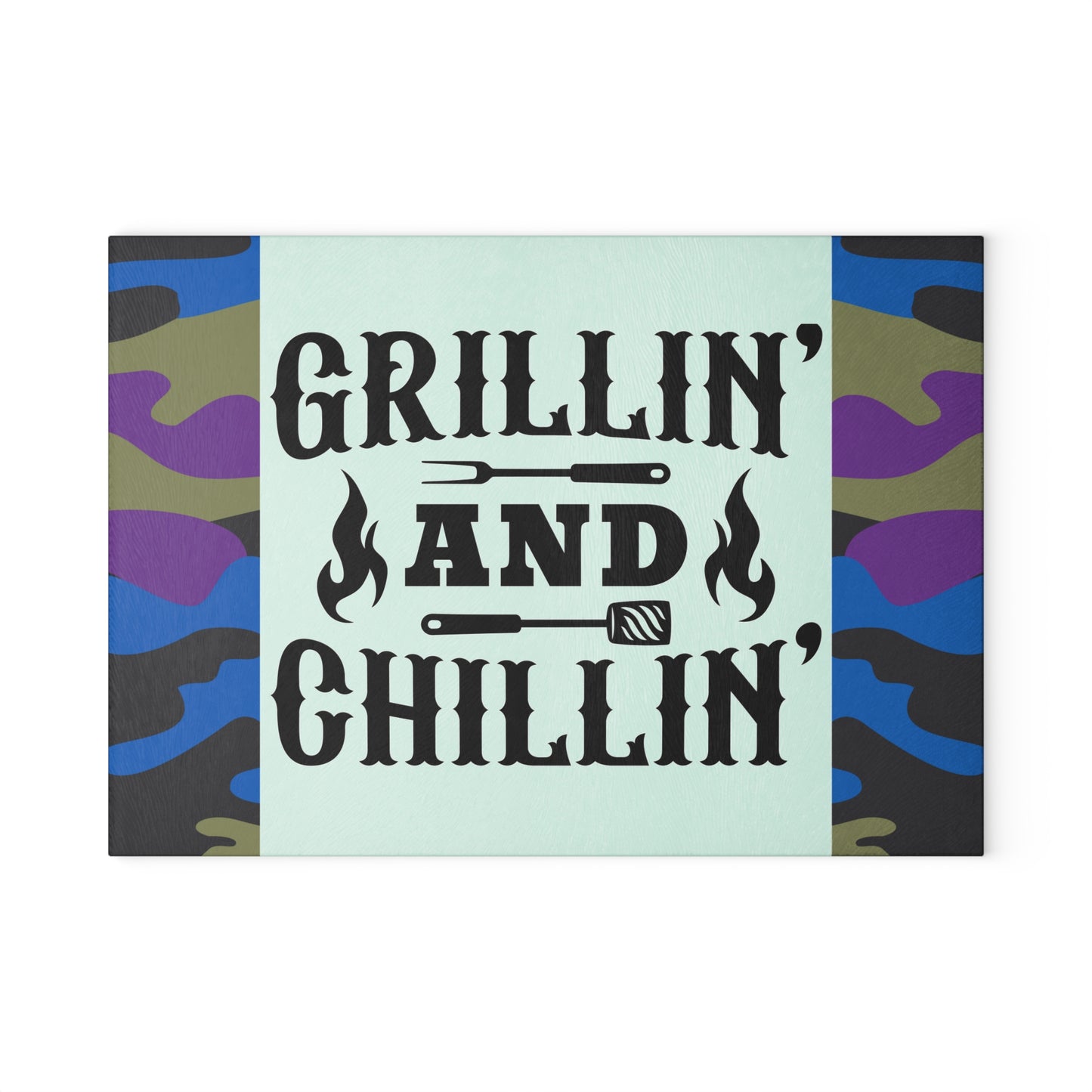 Tabla de cortar de vidrio GRILLIN AND CHILLIN – Estilo camuflaje para preparar barbacoa 🍔