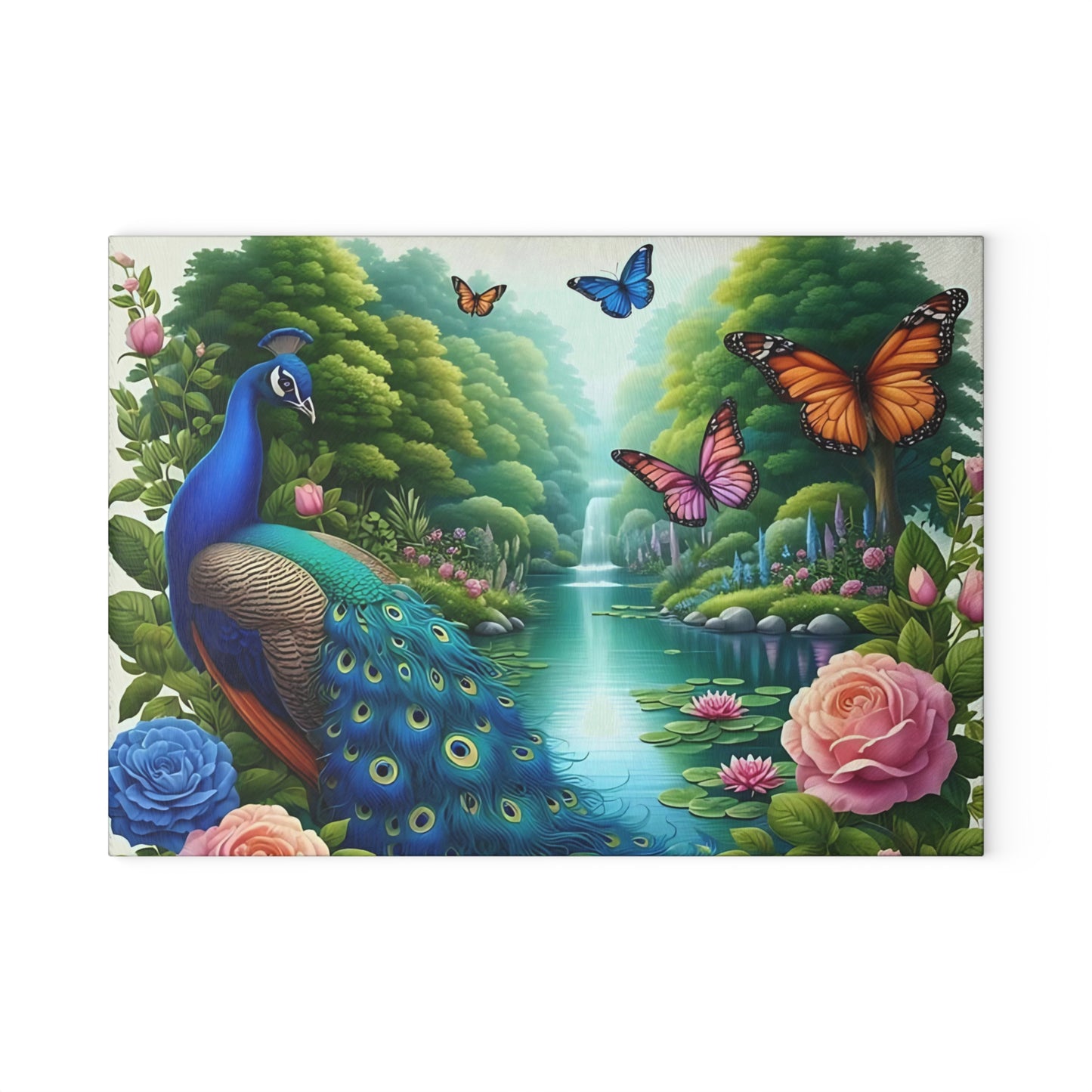 Peacock decor, butterfly decor, cutting board, kitchen decor, kitchen art, serving board, peacock gift, butterfly gift, floral cutting board