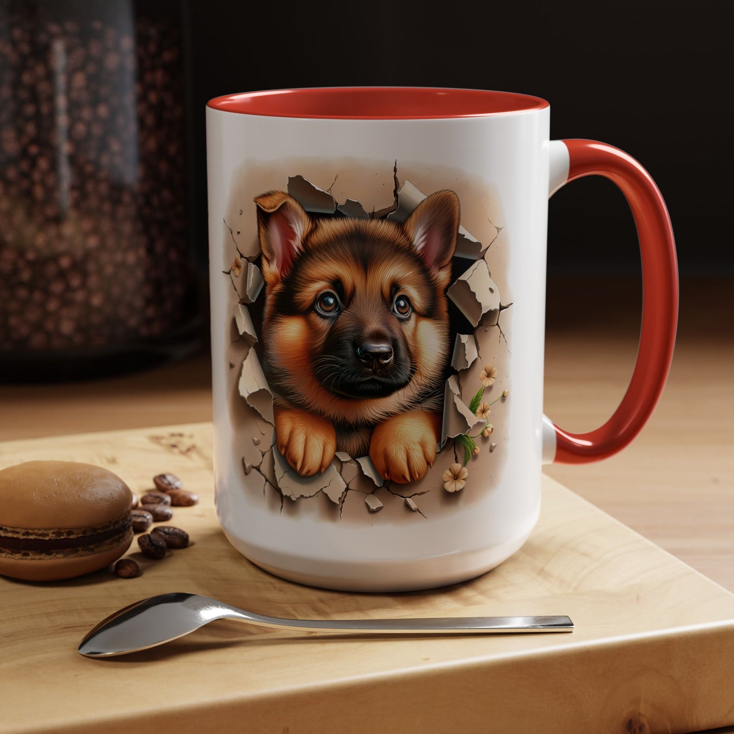 🐾☕ German Shepherd Puppy Peek Accent Mug – Loyal Pup Lover Gift ✨🖤
