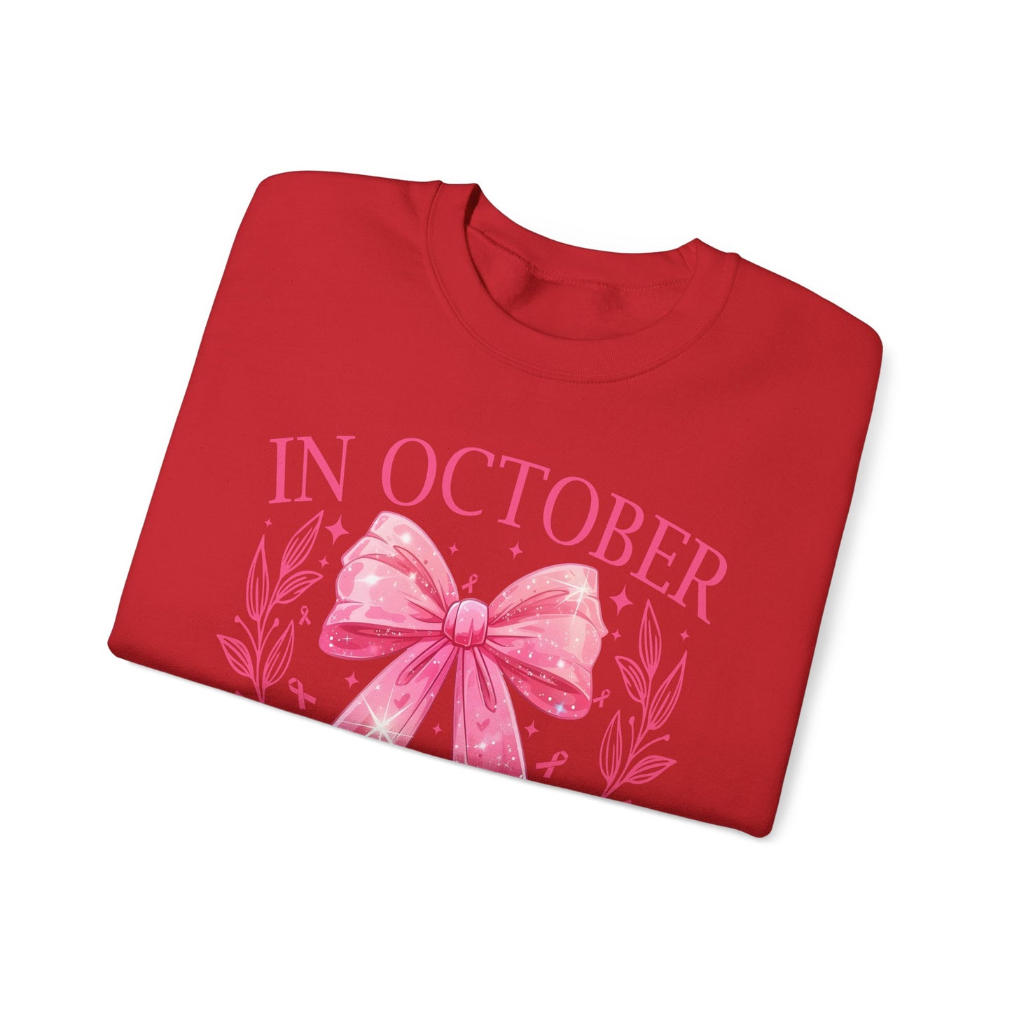 🎀✨ In October We Wear Pink Sweatshirt – Elegant Bow Breast Cancer Awareness Crewneck