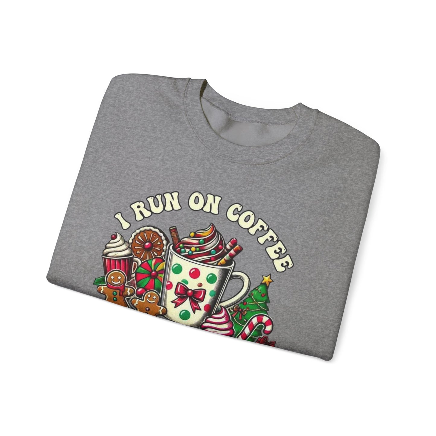 ☕🎄 I Run on Coffee and Christmas Cheer Sweatshirt – Cozy, Cute & Caffeinated ✨🧁