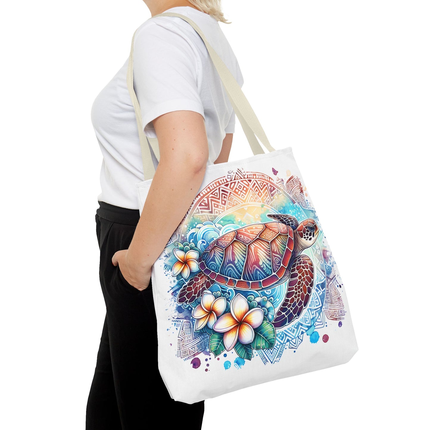 🐢 Vibrant Tribal Sea Turtle Tote Bag – Ocean Beauty Meets Island Vibes 🌊👜