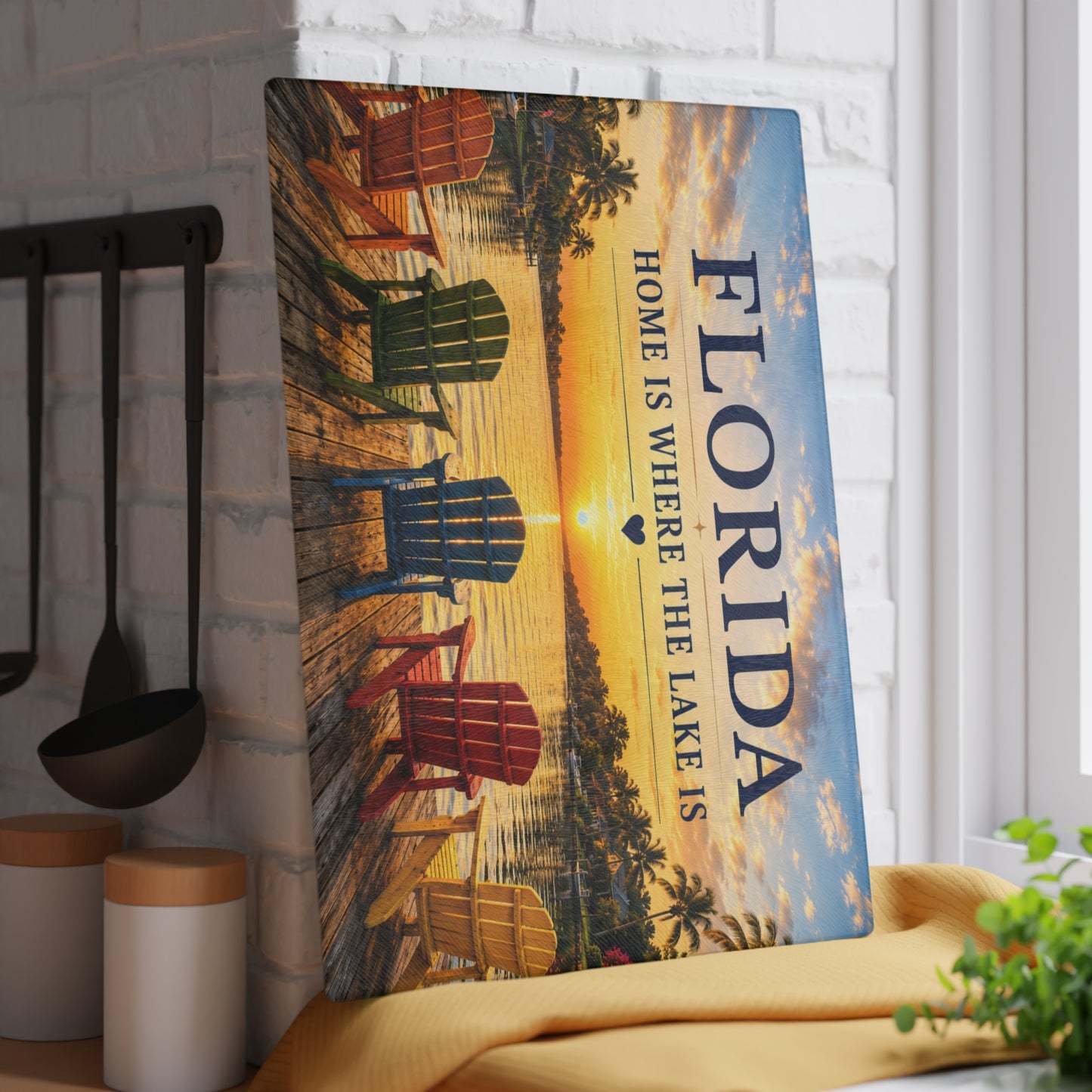Florida Lake Glass Cutting Board – Home Is Where the Lake Is Kitchen Decor
