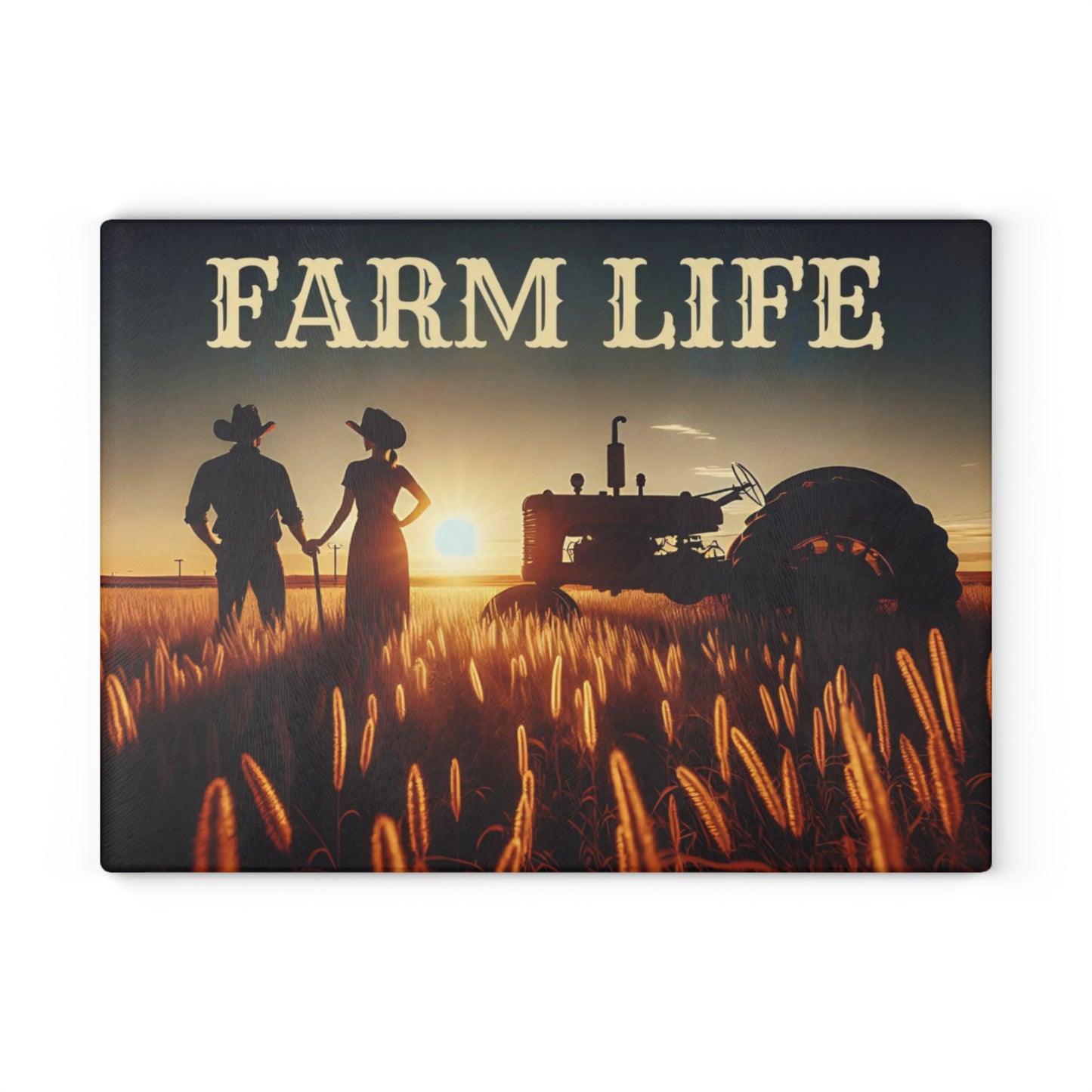 Farm Life Glass Cutting Board – Rustic Countryside Kitchen Art