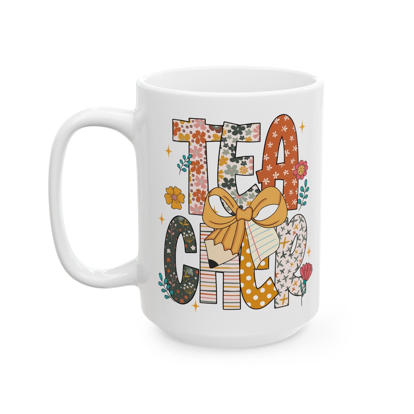 🍎 Teacher Floral Mug – Retro Vibes & Classroom Style in Every Sip 🌼
