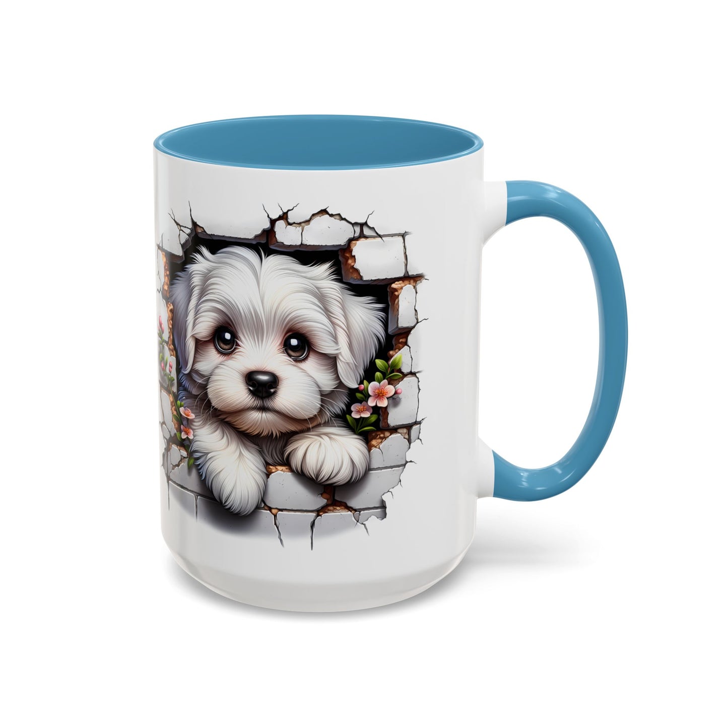 🎀🐶 Maltese Puppy Accent Mug – Cute Peek-Through Dog Design for Animal Lovers ☕💖