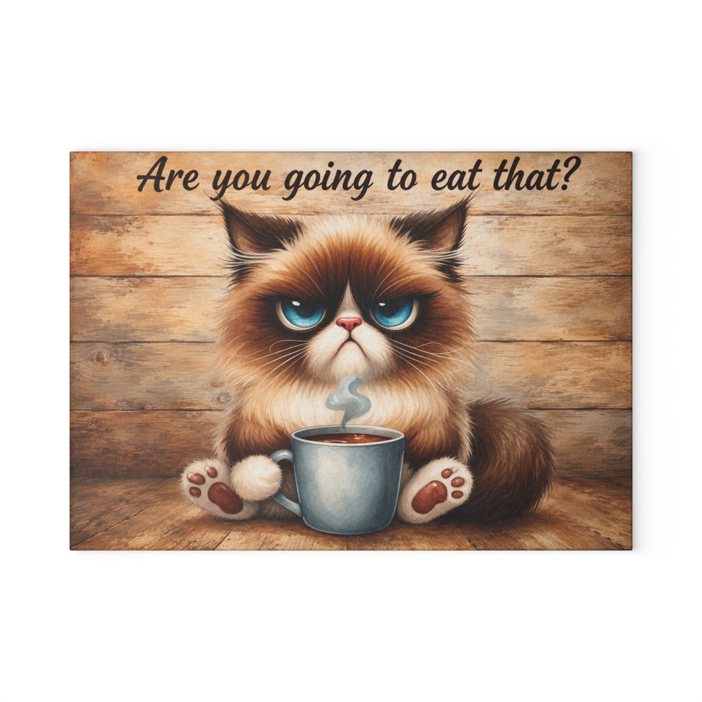 Funny Moody Kitty Glass Cutting Board – Rustic Farmhouse Cat Kitchen Décor