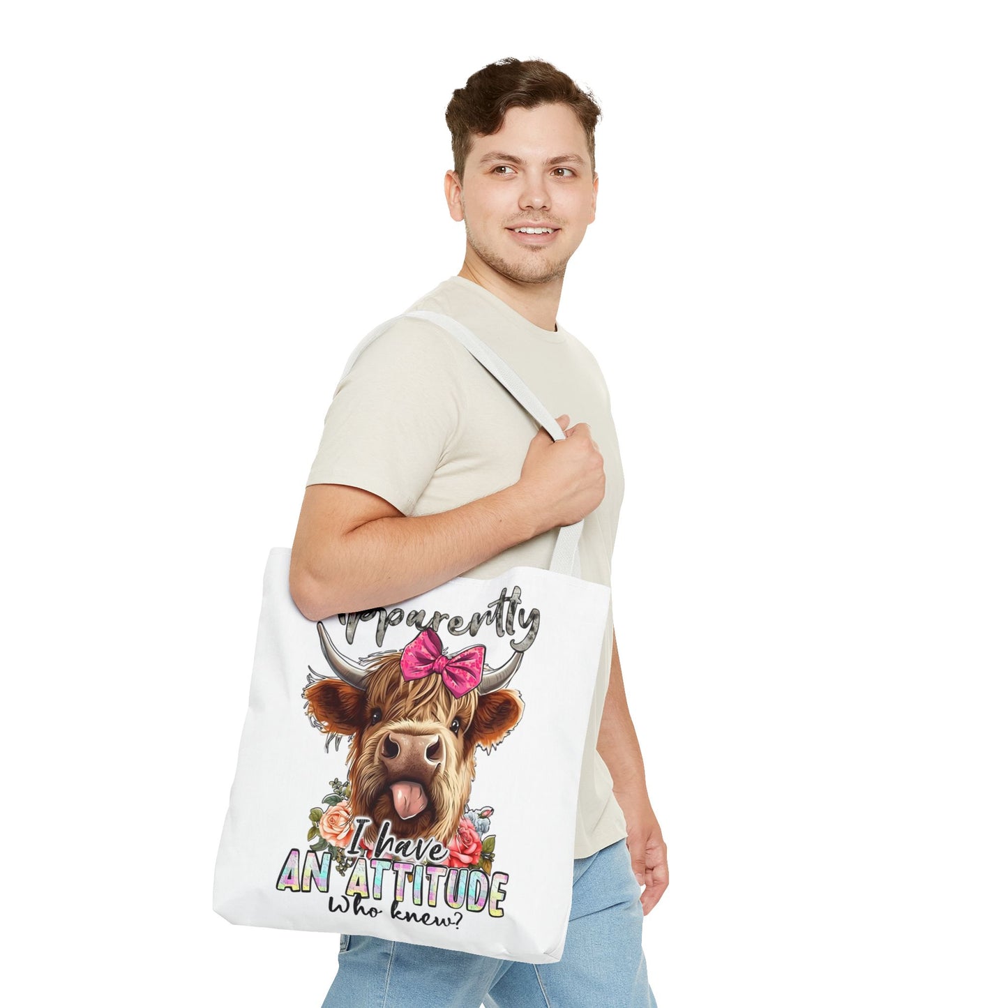 🐄 Al parecer, tengo actitud: bolso tote Sassy Cow con lazo rosa 🌸
