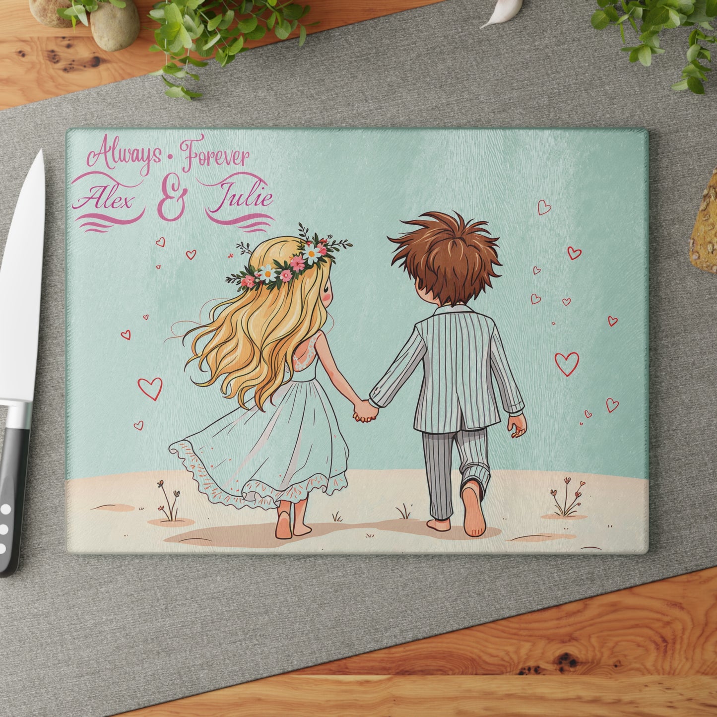 Personalized Wedding Couple Cutting Board – Custom Love Keepsake with “Always & Forever” Charm