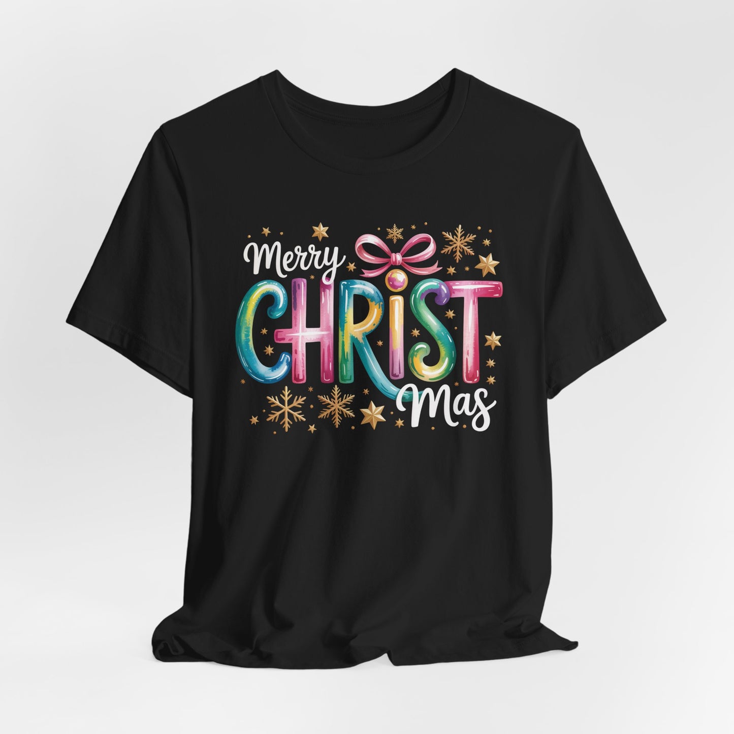 🎄✨ Merry Christmas Glow Lettering T-Shirt – Festive & Bright Holiday Style 🎁🌟