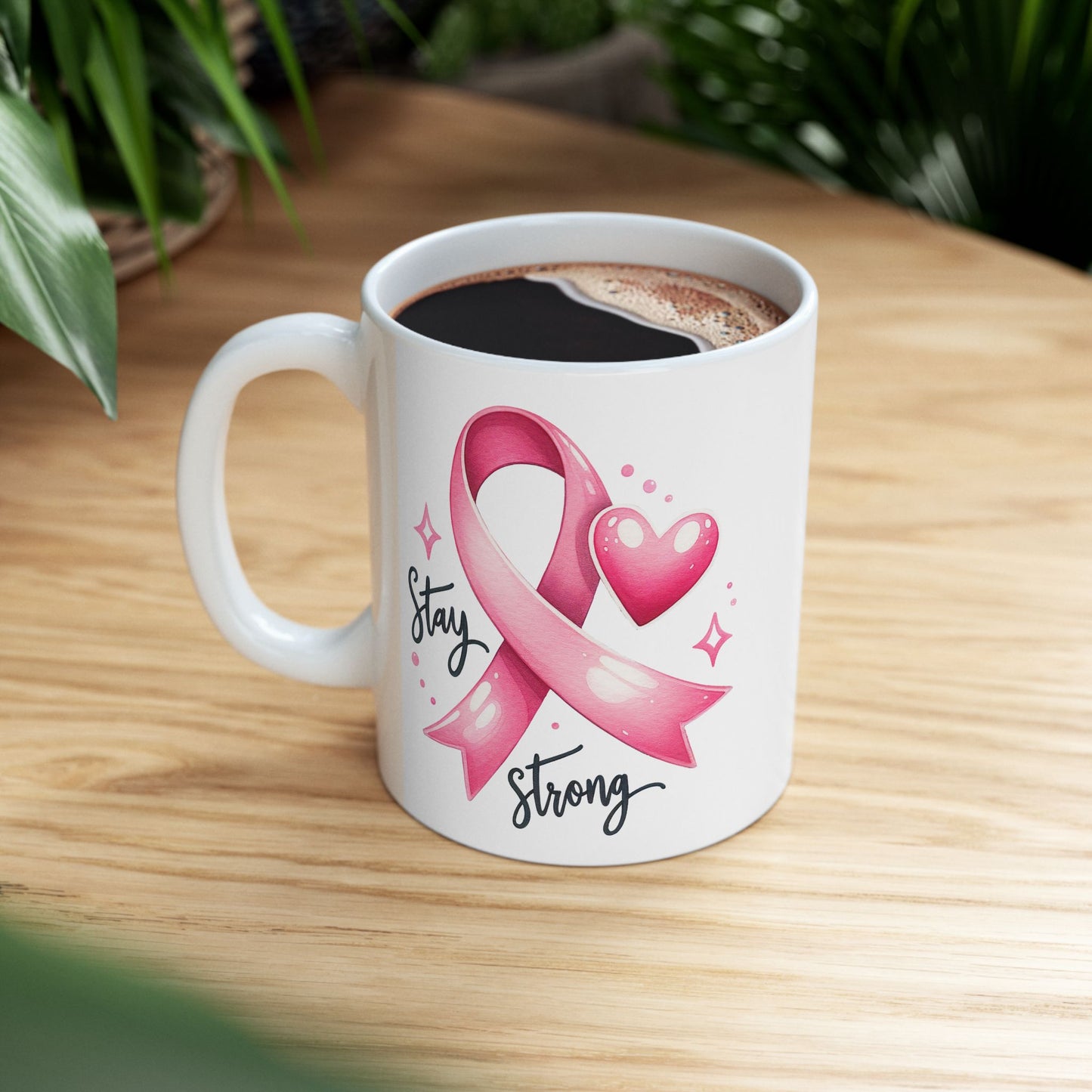 🎀 Stay Strong Pink Ribbon Mug – Inspirational Breast Cancer Awareness Coffee Cup