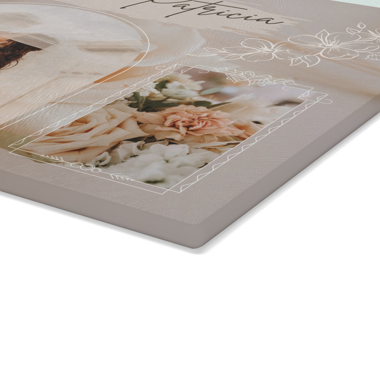 Wedding Photo Collage Glass Cutting Board – Personalized Couple Memory Keepsake
