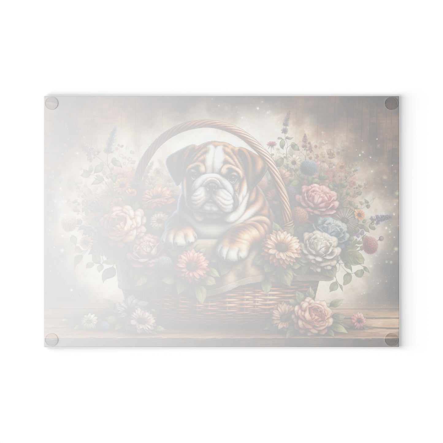 🐶🌸 Bulldog in Basket Cutting Board – Rustic Charm for Your Kitchen 🌼