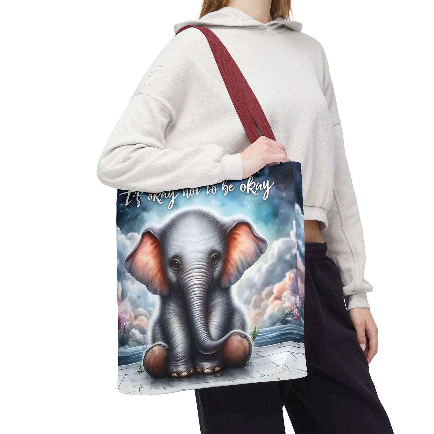 Bolsa de mano con elefante “Está bien no estar bien”: un suave recordatorio con un diseño delicado y caprichoso.