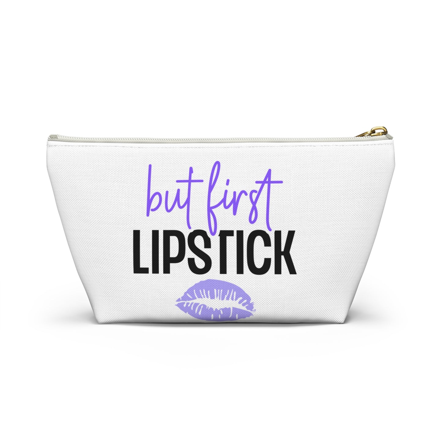 Accessory Pouch – "But First Lipstick" Purple Makeup Bag