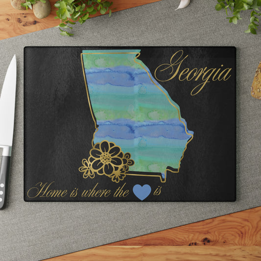 💙 Georgia State Cutting Board – Southern Roots with Watercolor Elegance