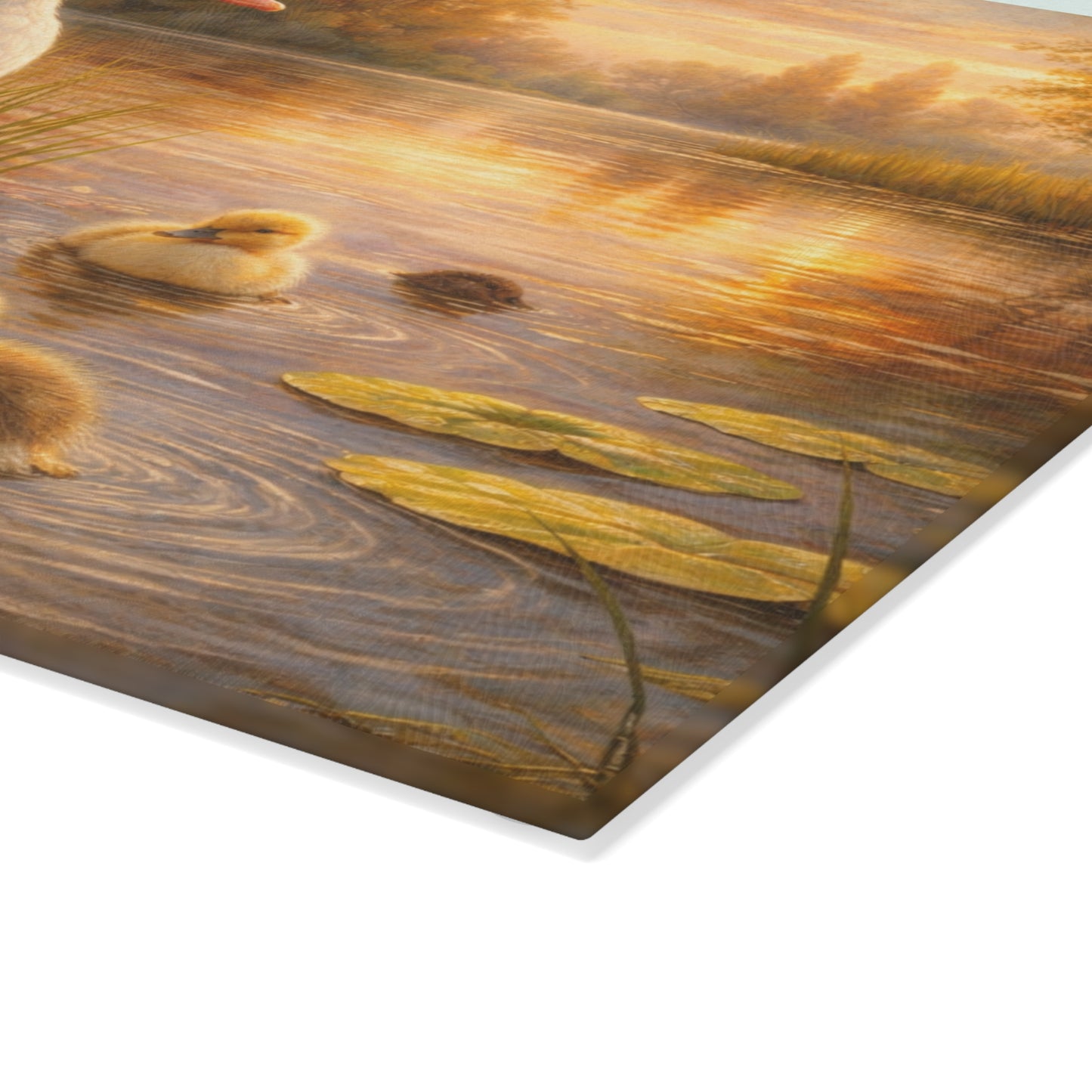Mother Duck & Ducklings Peaceful Pond Glass Cutting Board – Cottage Nature Kitchen Art