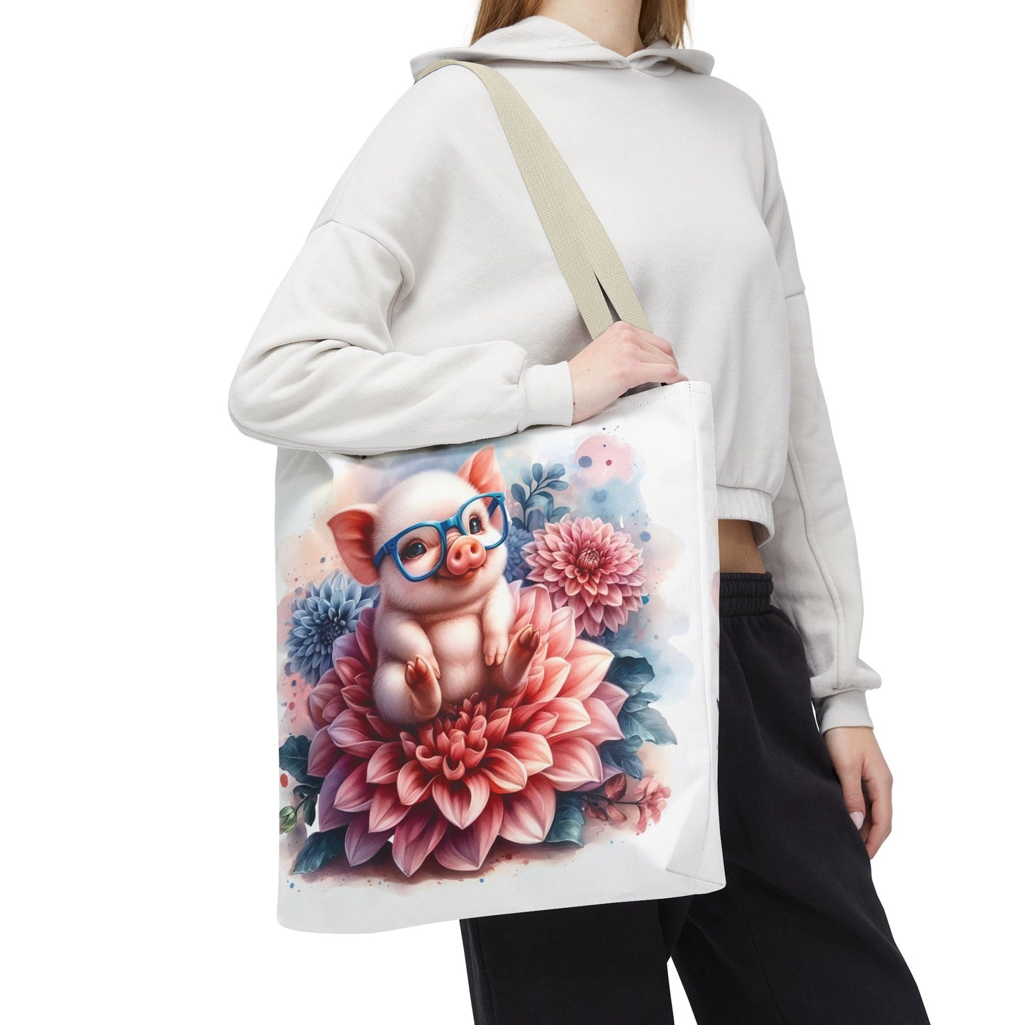 🐷 Floral Piglet Tote Bag – Cute, Whimsical & Practical 🌸