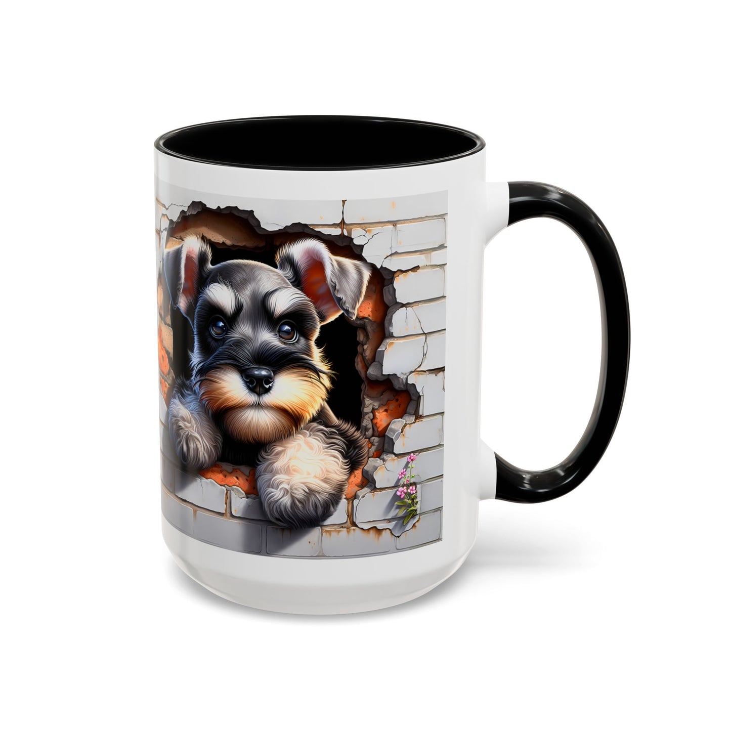 🎀🐶 Schnauzer Puppy Accent Mug – Cute Peek-Through Dog Design for Animal Lovers ☕💖