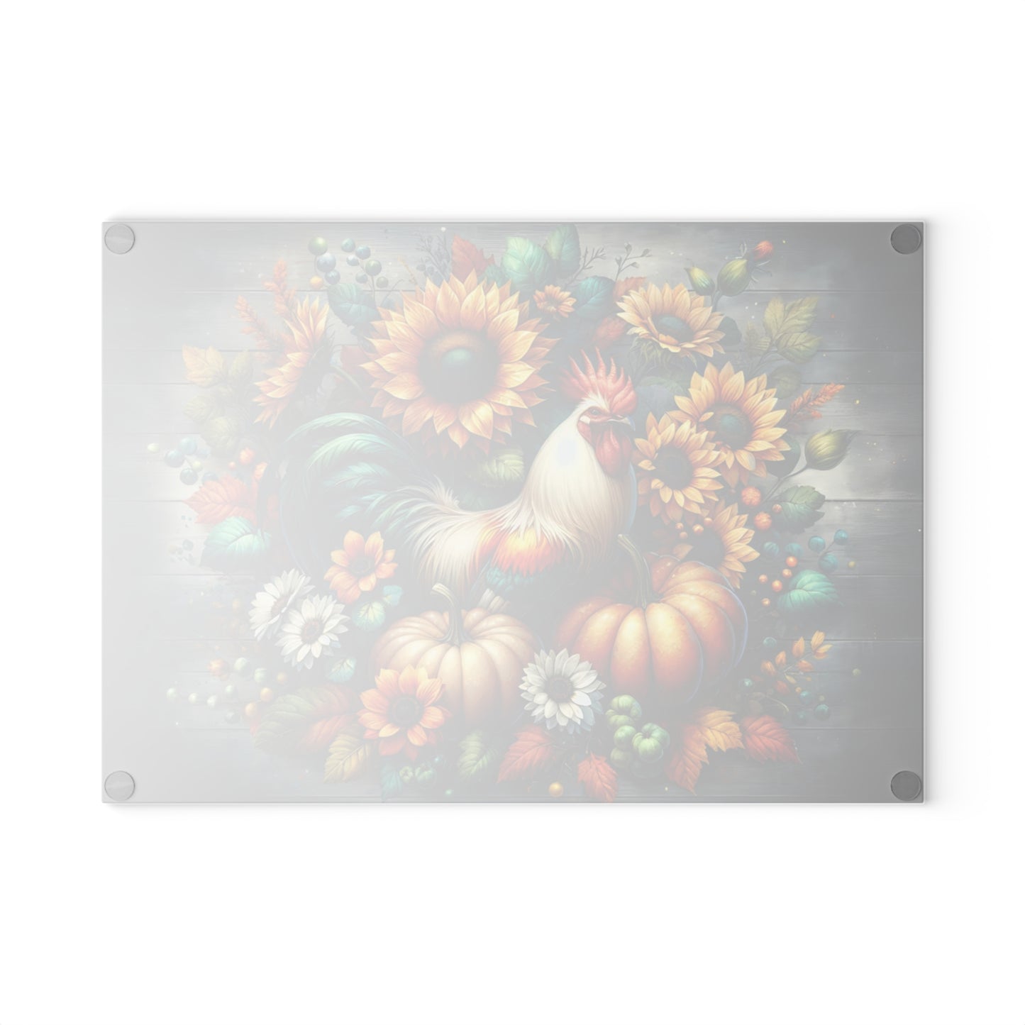 🐓🌻 “Harvest Rooster & Sunflowers” Glass Cutting Board – Cozy Autumn Charm for Your Kitchen