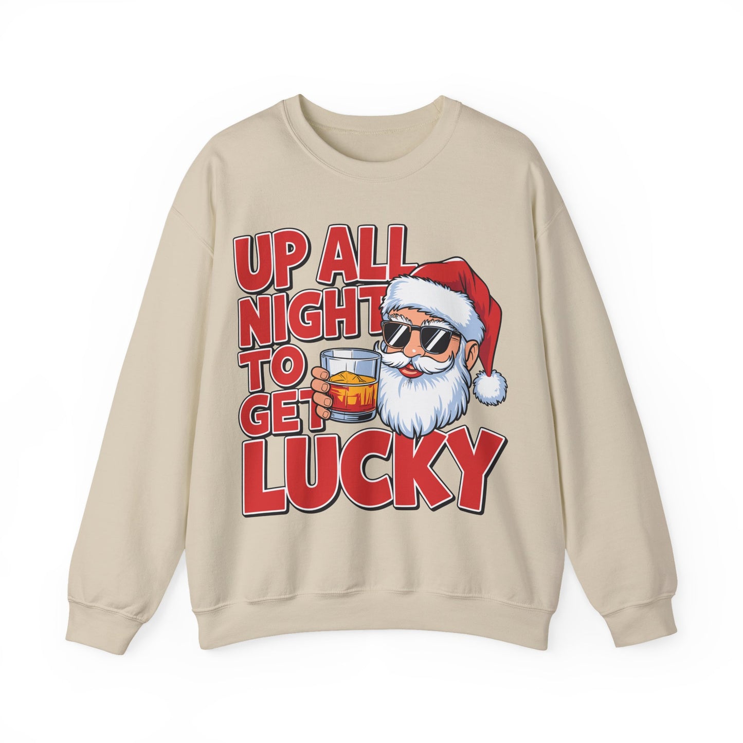 🎅🥃 Up All Night To Get Lucky Sweatshirt – Funny Santa Holiday Pullover for Men