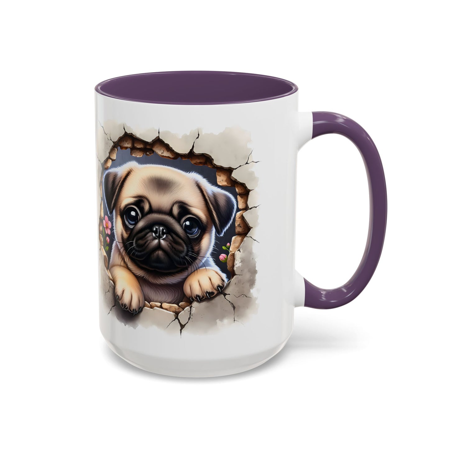 🐾💛 Pug Puppy Accent Mug – Cute Wrinkly Pug Coffee Cup ☕✨