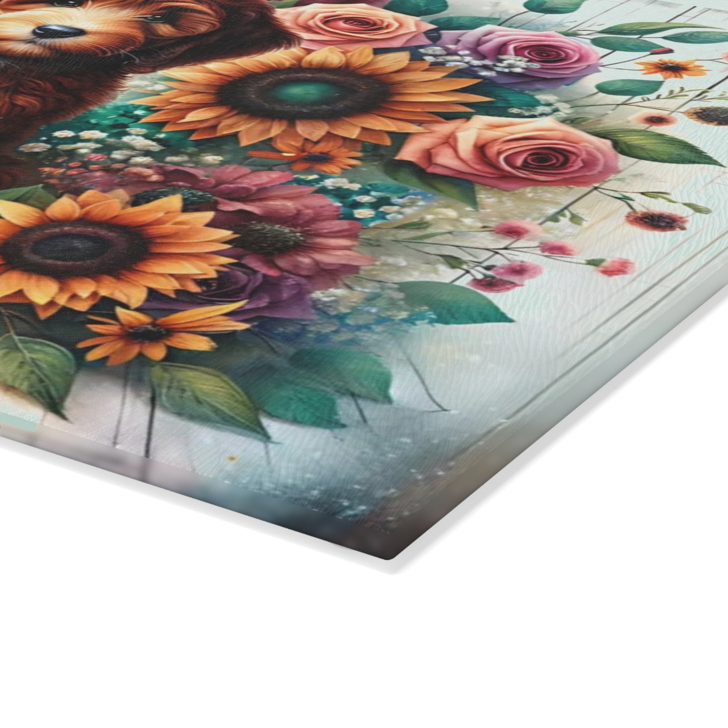 🐶🌻 “Sunflower Pup” Glass Cutting Board – Bright, Happy Farmhouse Vibes for Your Kitchen