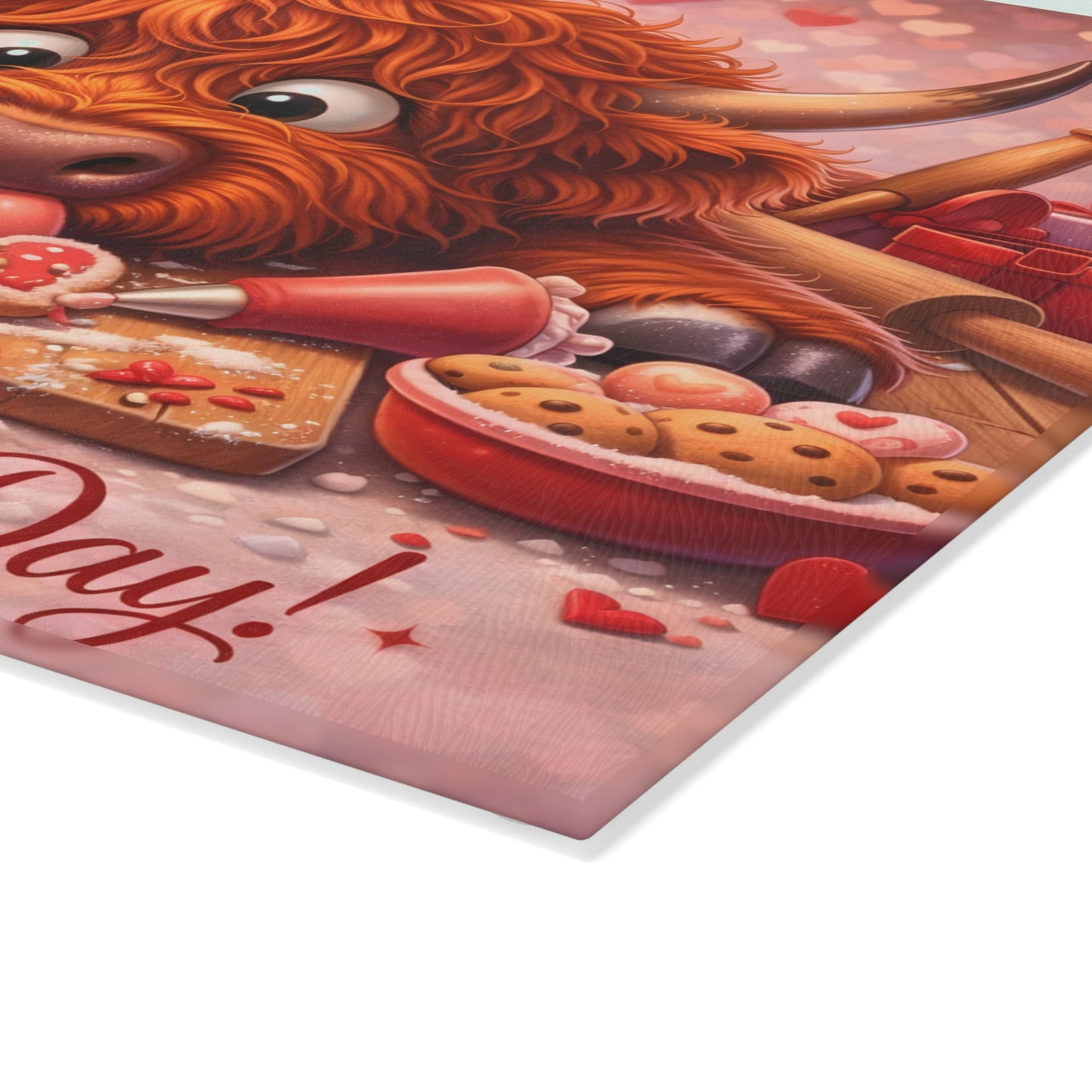 Valentine Highland Cow Baking Glass Cutting Board – Sweet Farmhouse Love Kitchen Decor